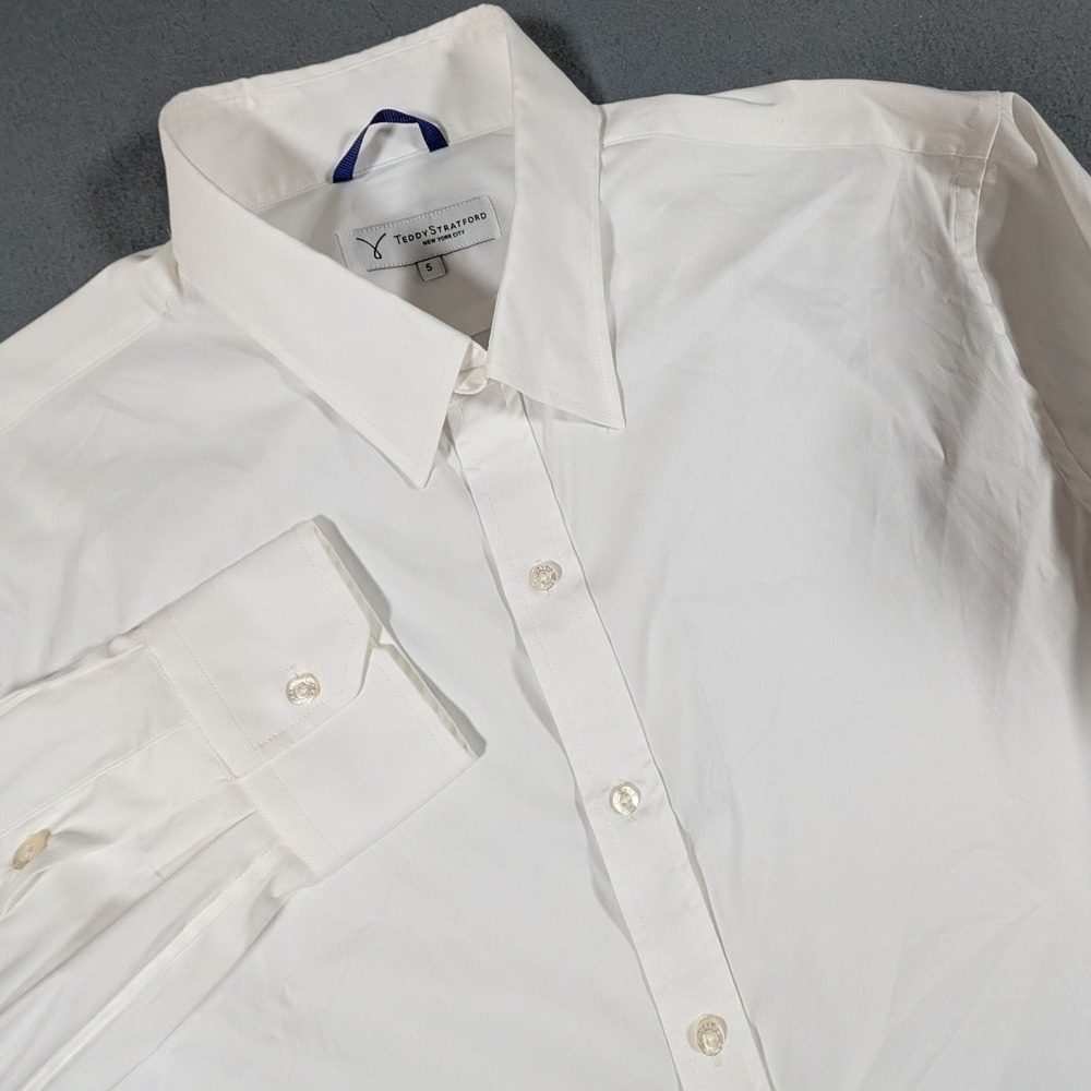 Teddy Stratford Zip Fit Shirt Mens 5 White Long Sleeve Button Front Stretch